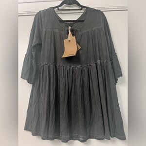 POL Gray Bell Sleeve Tunic with Tie Front